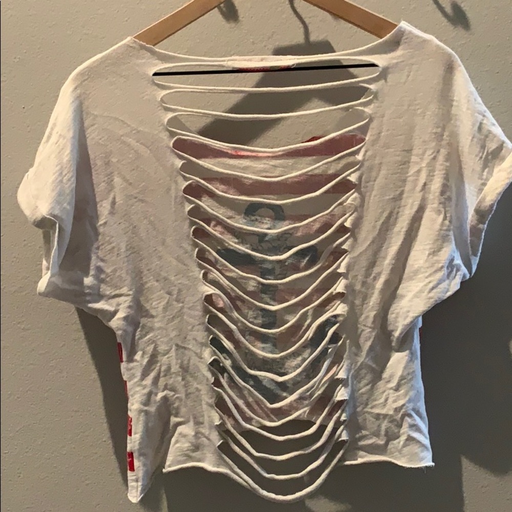 White Striped Ripped Back Crop Top - Picture 2 of 2
